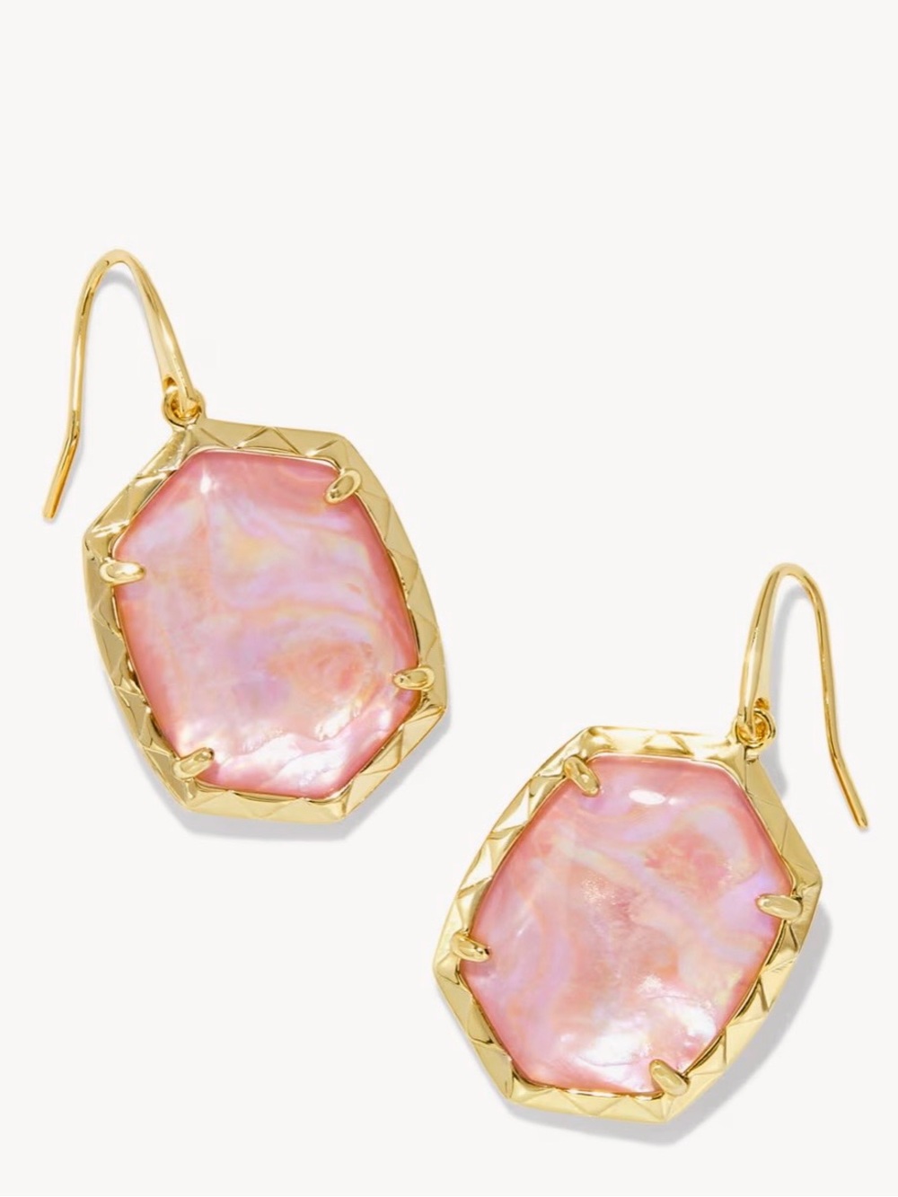 Kendra Scott Light Pink Iridescent Abalone Gold Drop Earrings